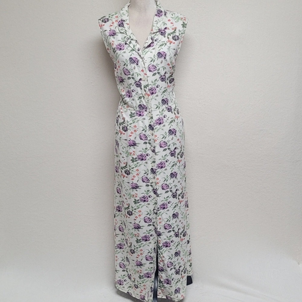 American Eagle Outfitters 80s Vintage White Purple Cabbage Rose Maxi Dress XL - Picture 2 of 12